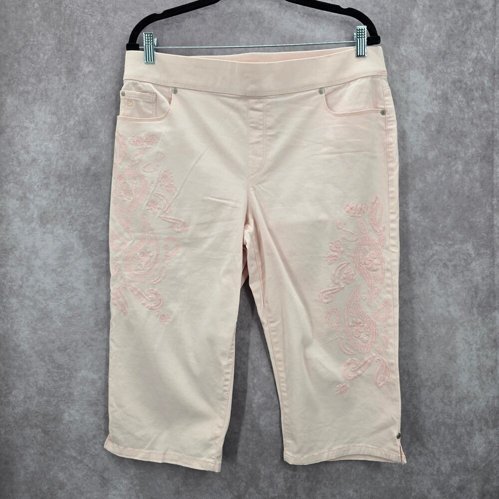 Gloria Vanderbilt Pink Embroidered‎ Floral Crop Avery Cotton Pants 12